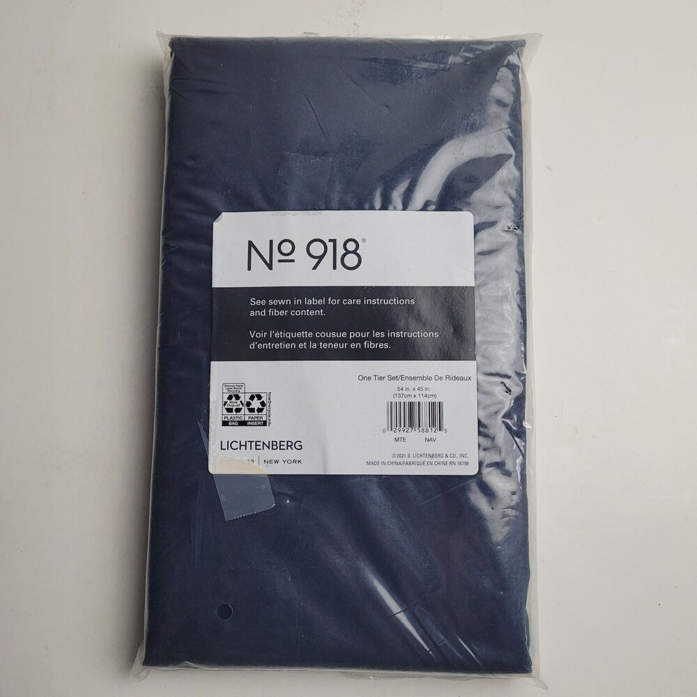 NEW No. 918 Semi-Sheer Tab Top Curtain Tier Set.  'Navy Blue' 54x45 #BT2